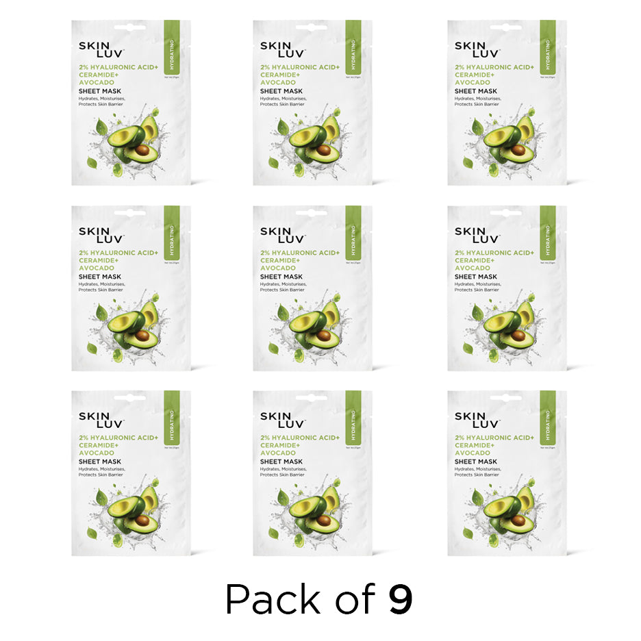 SkinLuv Avocado + Hyaluronic Acid + Ceramide Hydrating Sheet Mask (PACK OF 9)