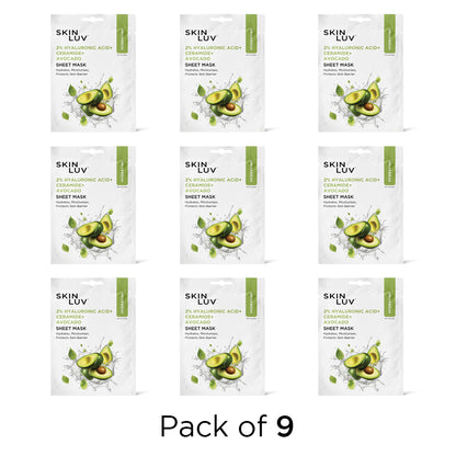 SkinLuv Avocado + Hyaluronic Acid + Ceramide Hydrating Sheet Mask (PACK OF 9)